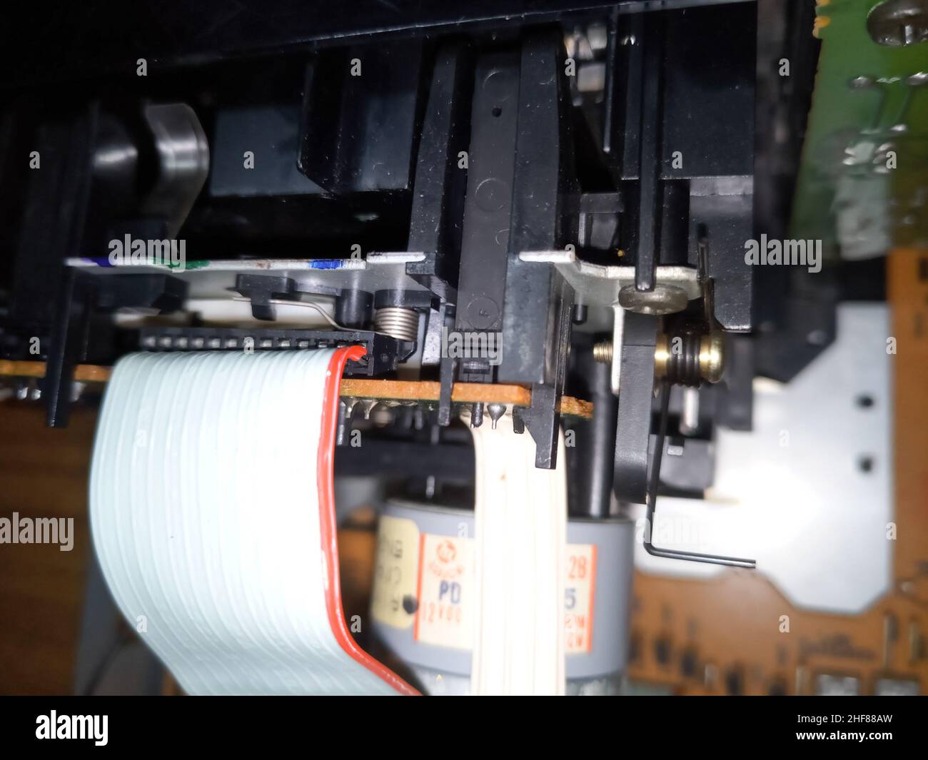 Tape pulling mechanism of the cassette deck. tape recorder repair Stock