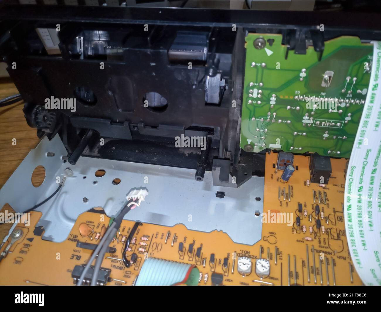 Tape pulling mechanism of the cassette deck. tape recorder repair Stock