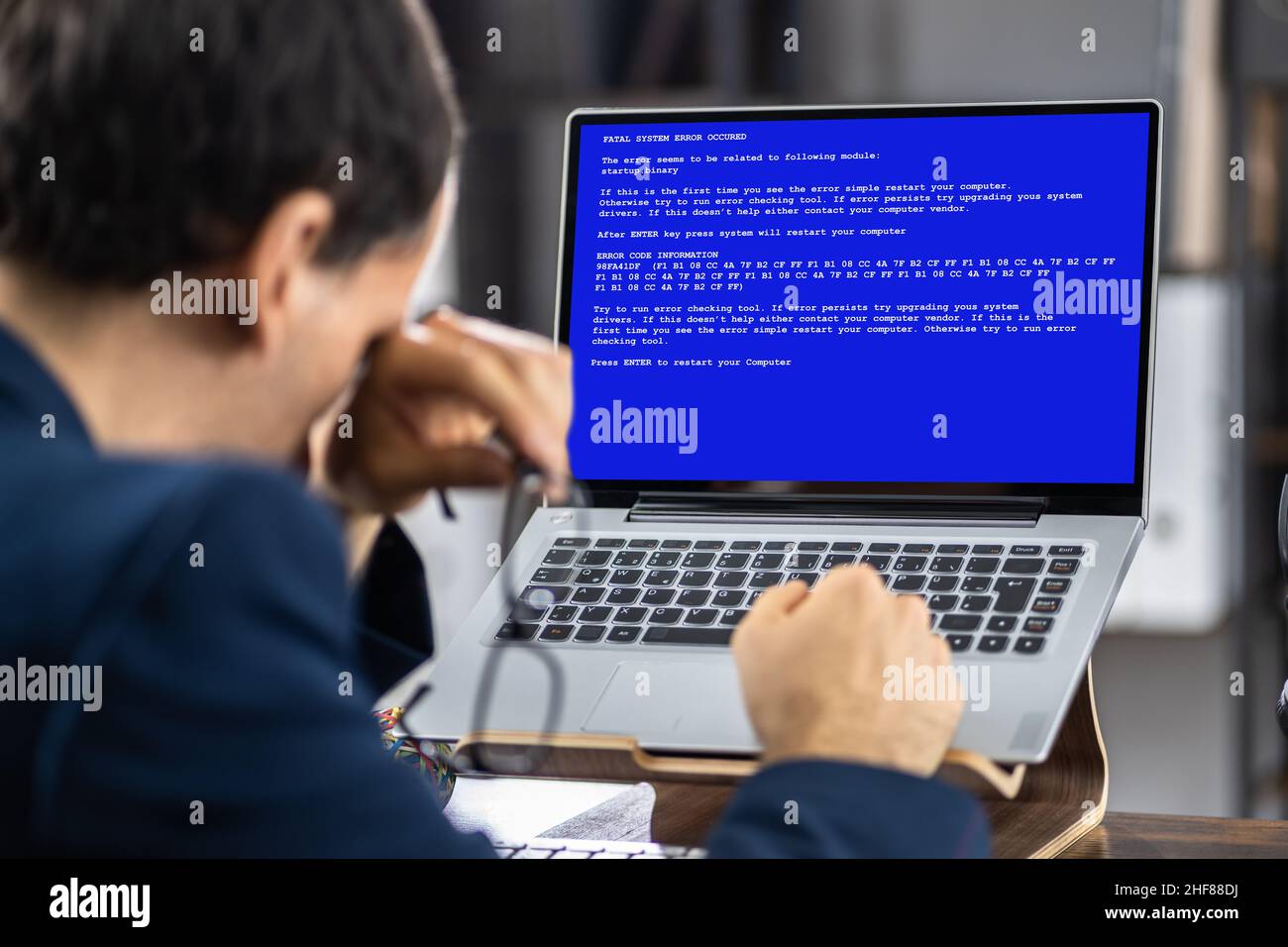 Computer Software System Error. Blue BSOD Screen Stock Photo