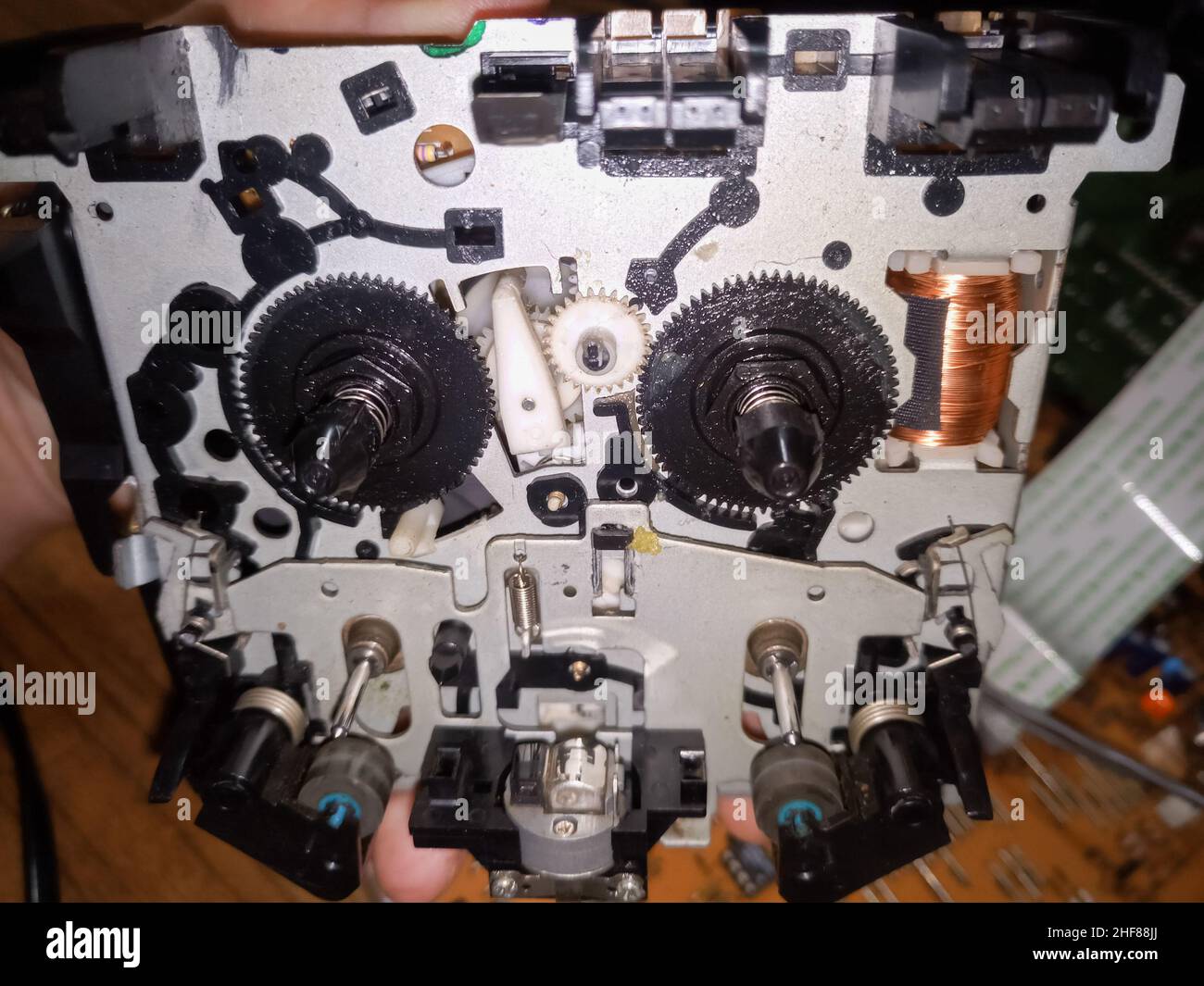 Tape pulling mechanism of the cassette deck. tape recorder repair Stock