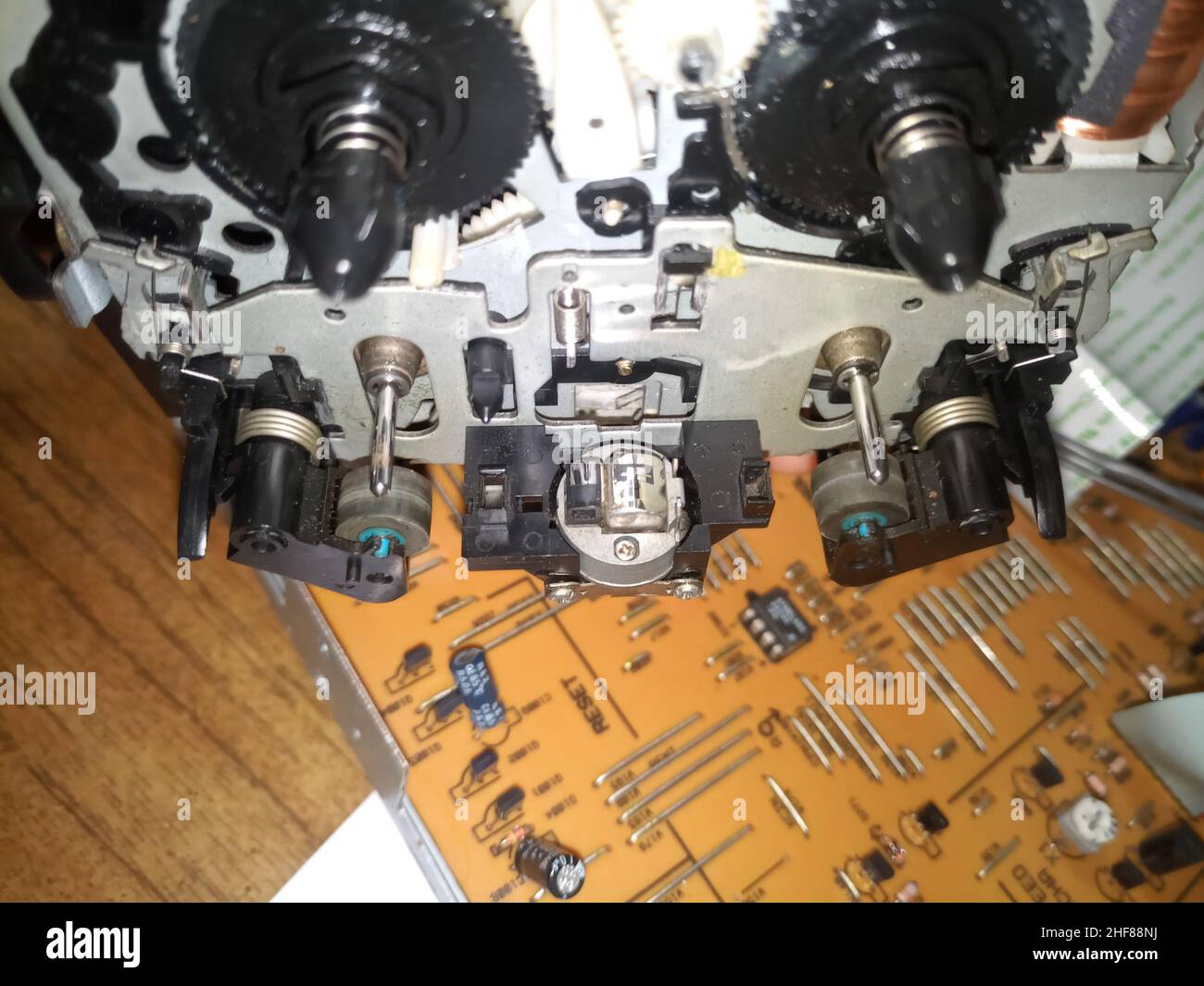 Tape pulling mechanism of the cassette deck. tape recorder repair Stock