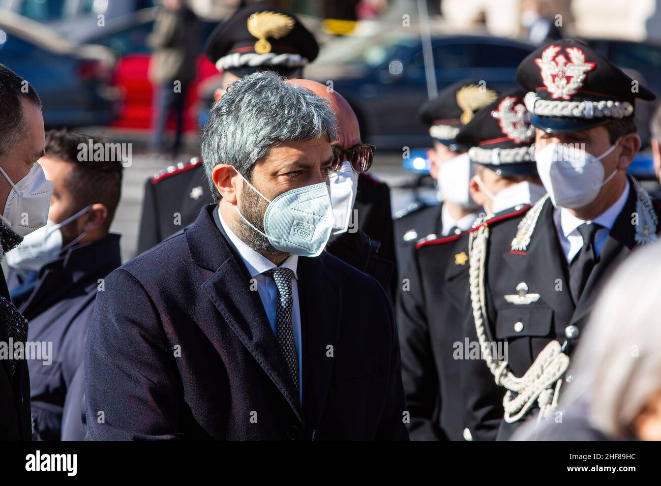 Rome, Italy. 14th Jan, 2022. Roberto Fico attends the State Funeral of late president of the EU Parliament David Sassoli. The funeral ceremony of the late President of the European Parliament David Sassoli at the Basilica of Santa Maria degli Angeli e dei Martiri. Credit: SOPA Images Limited/Alamy Live News Stock Photo