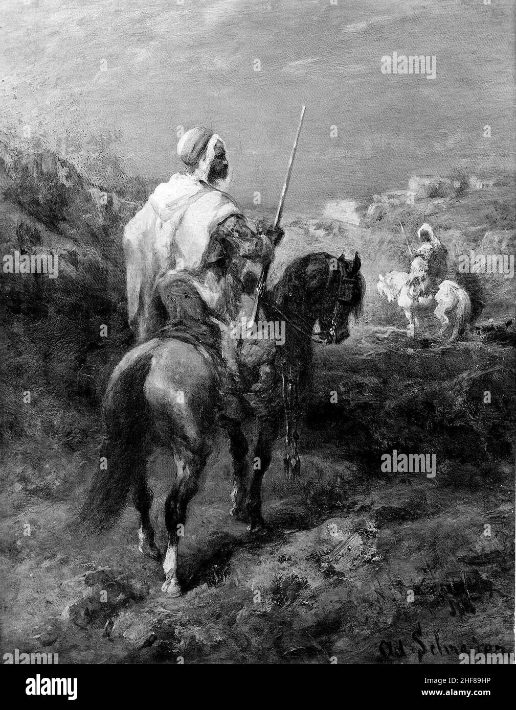 Adolf Schreyer - Two Arab Horsemen Stock Photo