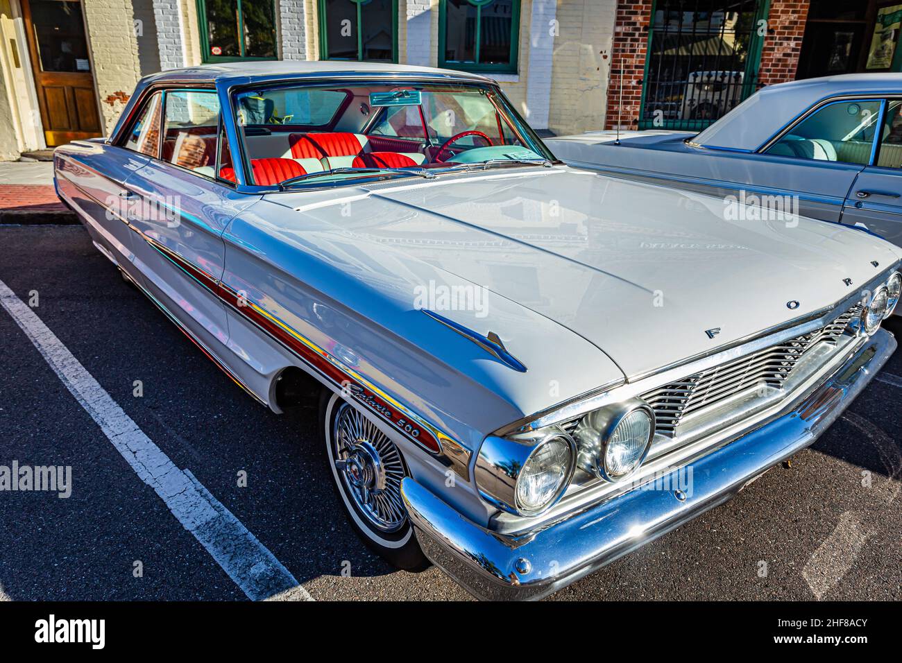 Fernandina Beach, FL - October 18, 2014: Wide angle front corner view of a 1964 Ford Galaxie 500 hardtop coupe at a classic car show in Fernandina Bea Stock Photo