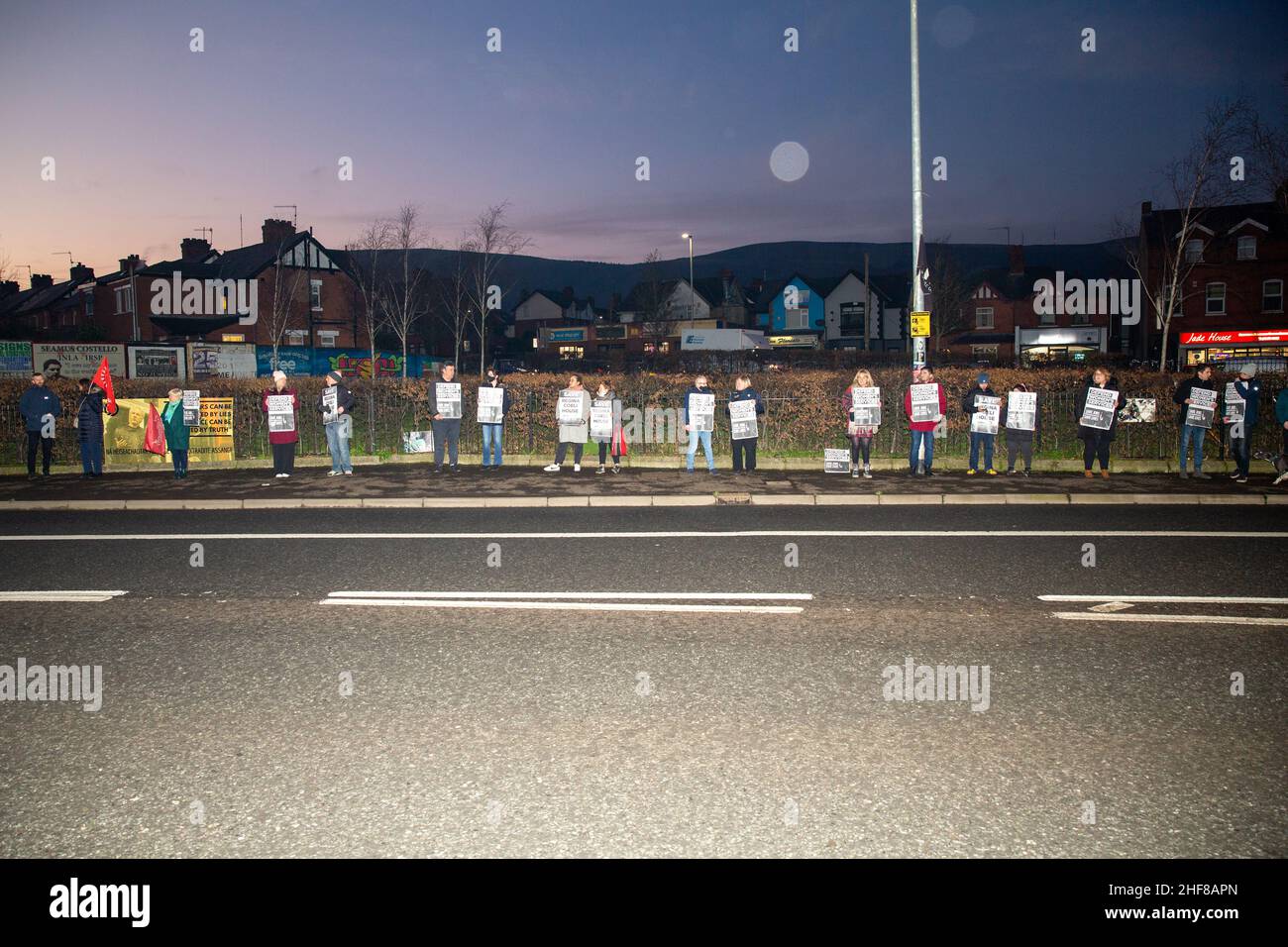 Belfast, UK. 14th Jan, 2022. 14th Jan 2022. A rally at the site of the ...
