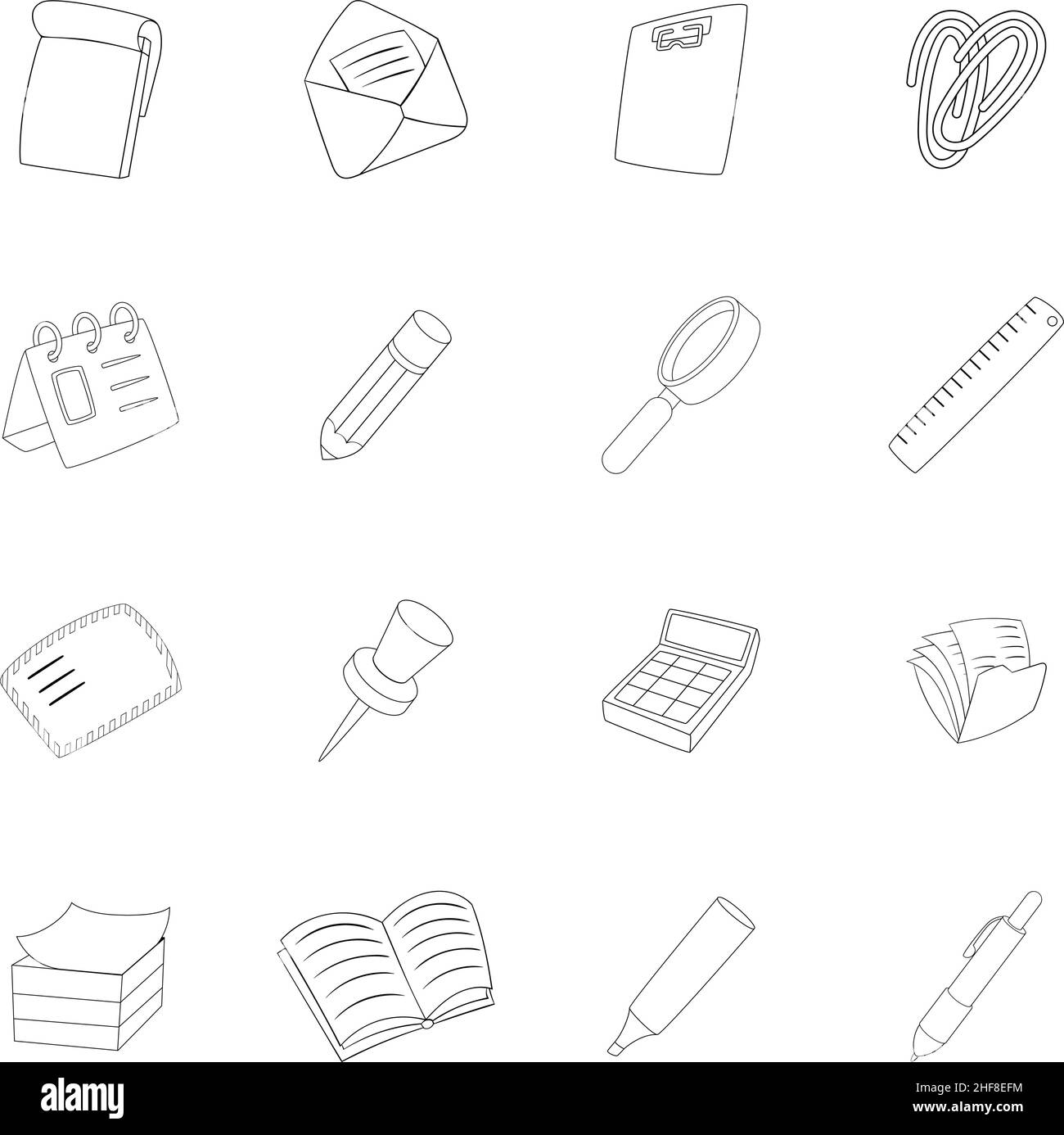 Stationery set icons in outline style isolated on white background ...