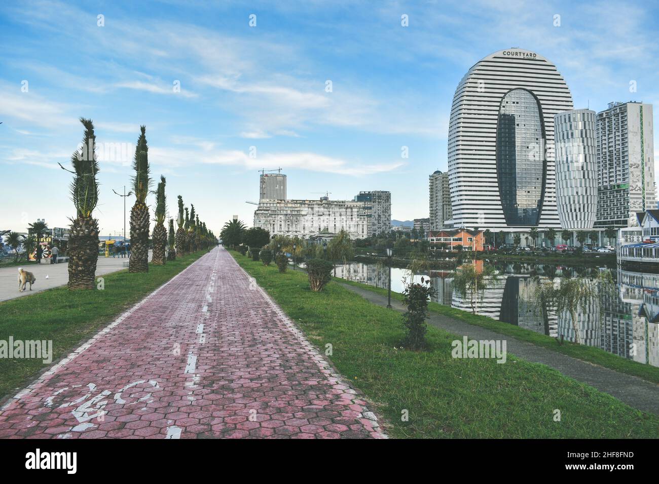 Seaside promenade with cycling lane in Batumi, Georgia Stock Photo
