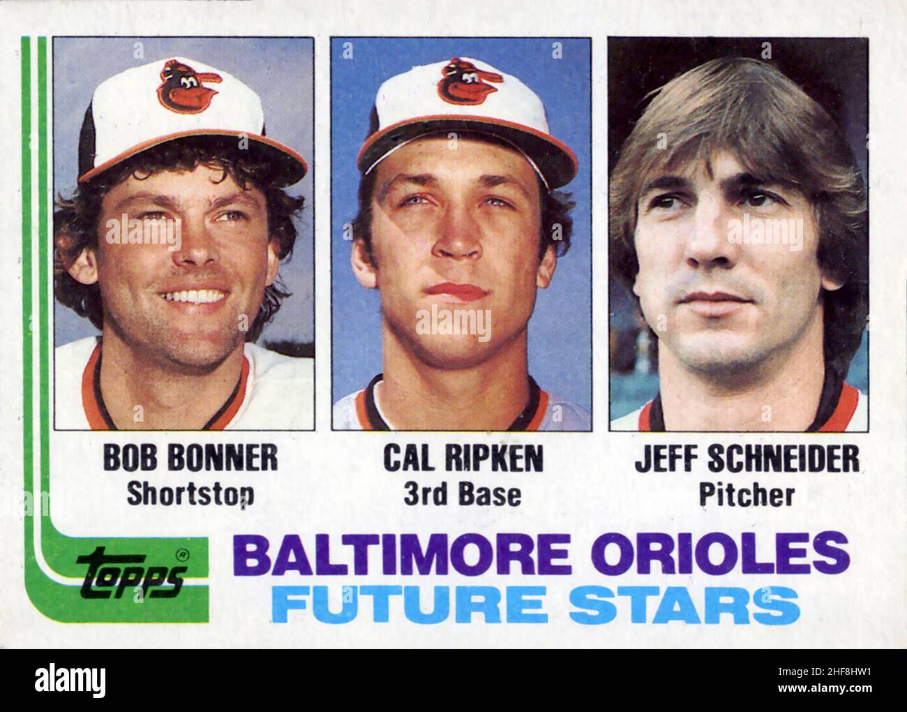 1982 Topps  Rookie baseball card with Cal Ripken of the Baltimore Orioles. Stock Photo