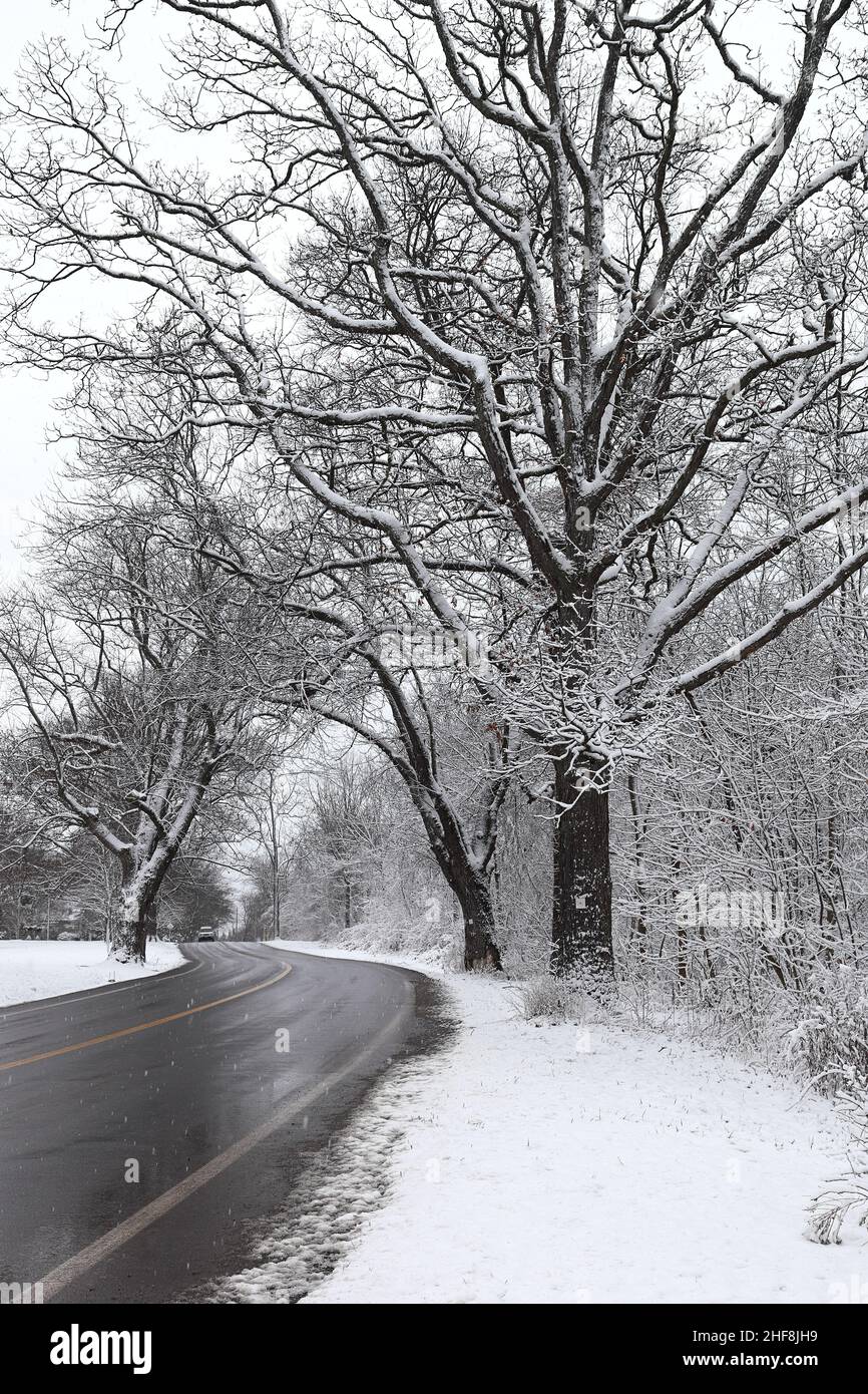 Winter Scene - Snowy road conditions in winter Stock Photo