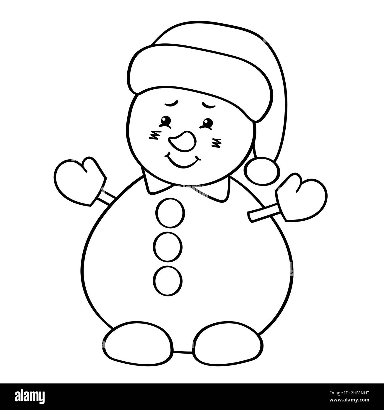 Vector coloring page with a cute snowman in a winter hat Stock Vector ...