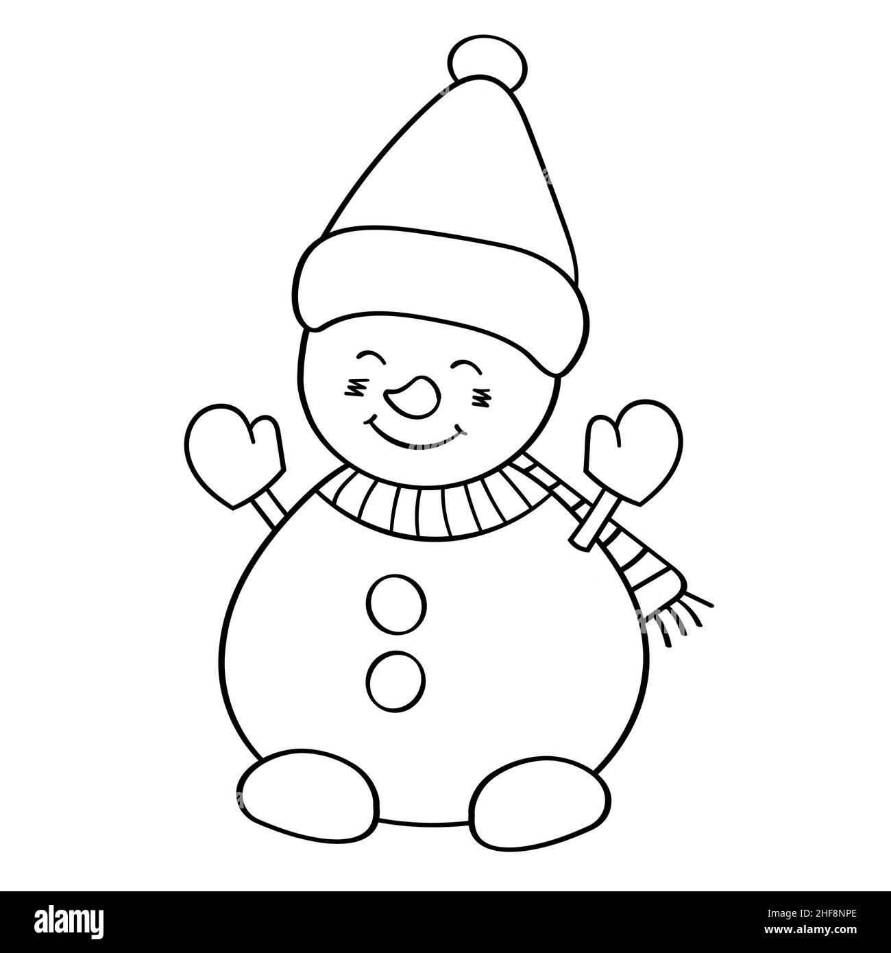 Vector coloring page with a cute snowman in a winter hat Stock Vector ...