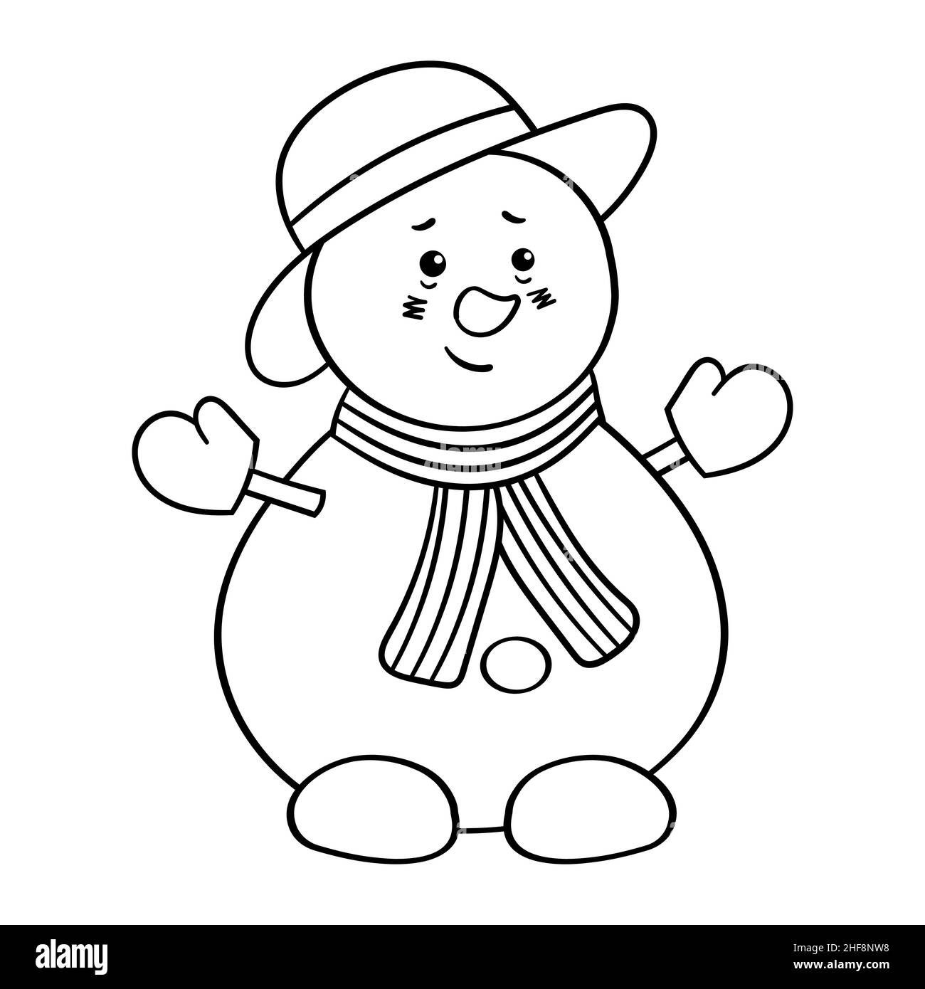 Vector coloring page with a cute snowman in a winter hat Stock Vector ...