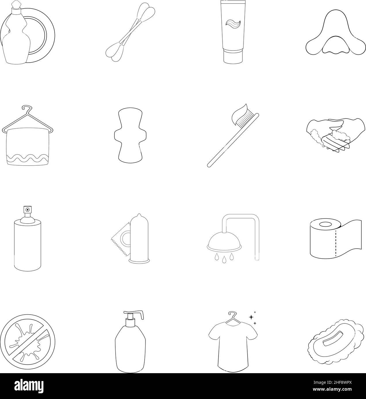 Hygiene set icons in outline style isolated on white background Stock ...