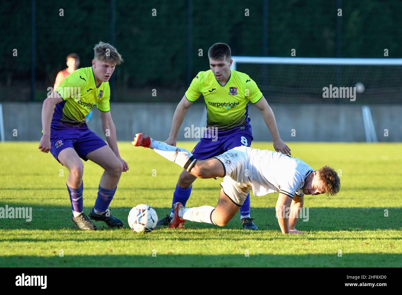 Swansea, Wales. 14 January, 2022. Action during the Premier League Cup game between Swansea City Under 23s and Exeter City Under 23s at the Swansea City Academy in Swansea, Wales, UK on 14 January 2022. Credit: Duncan Thomas/Majestic Media. Credit: Majestic Media Ltd/Alamy Live News Stock Photo