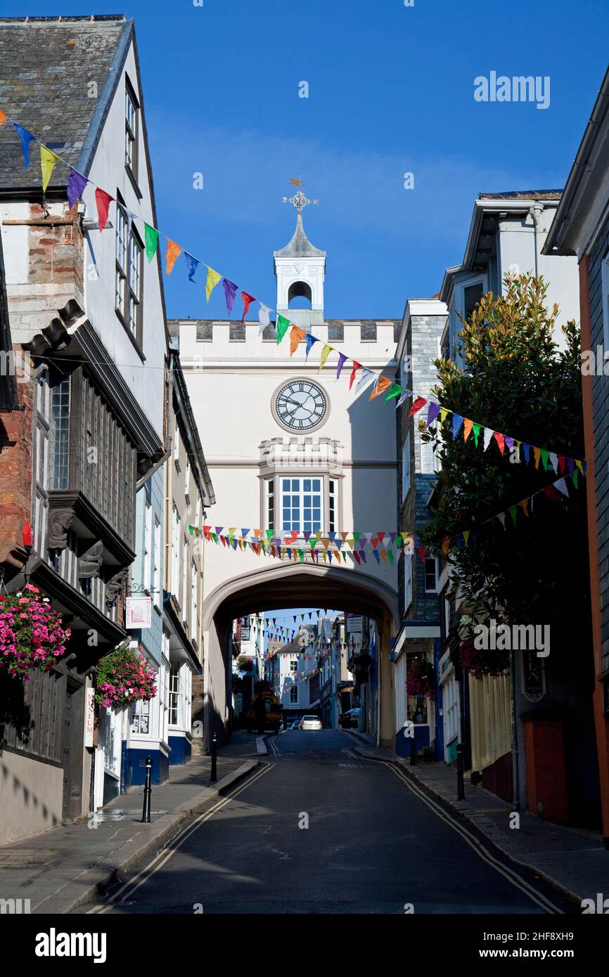England Devon Totnes Fore Street and The East Gate Stock Photo