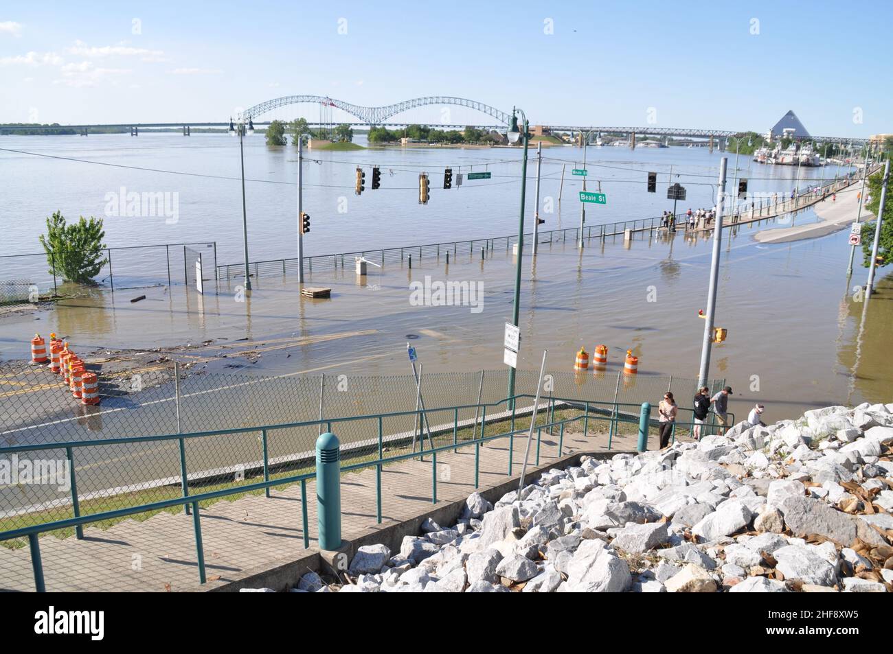MS River flood at Memphis in 2011. Stock Photo