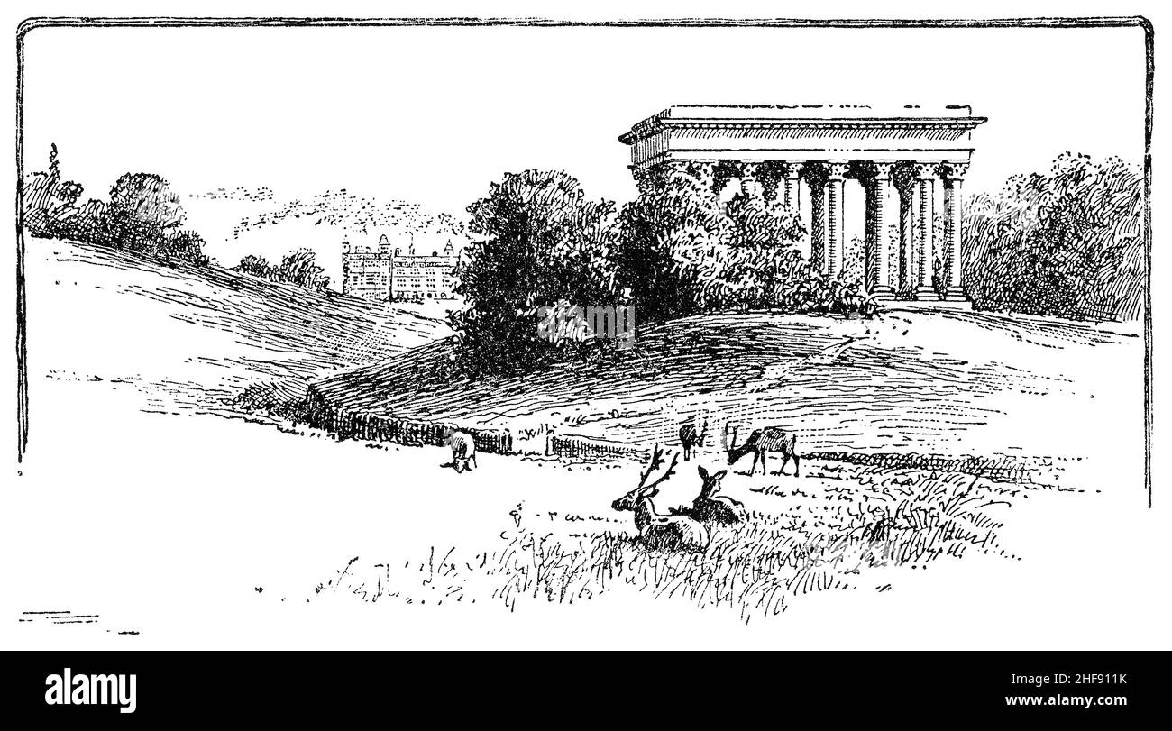 Edwardian era illustration of the Temple Of Concord in the grounds of Audley End House near Saffron Walden, Essex, England. Stock Photo