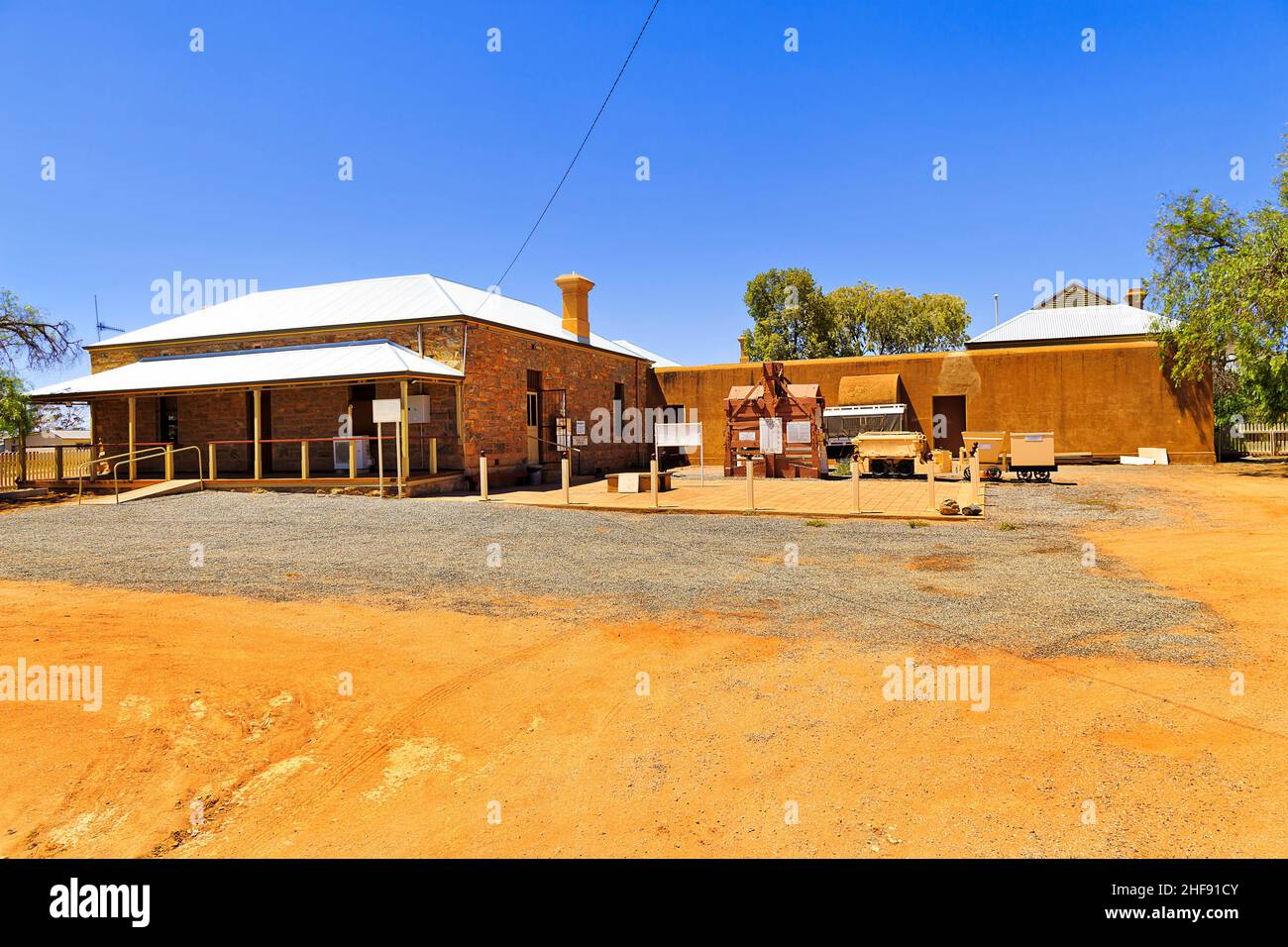 Historic old mining equipment and machinery in ghost mining town Silverton in Australian outback. Stock Photo