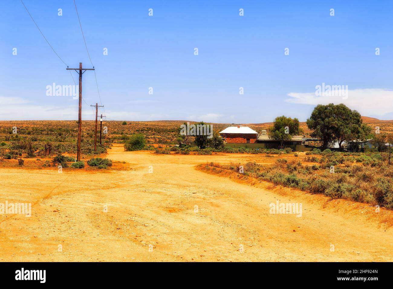 OUtskirts of Silverton ghost town in original australian outback - historic mining town with rare habitated houses in dry desert cimate. Stock Photo