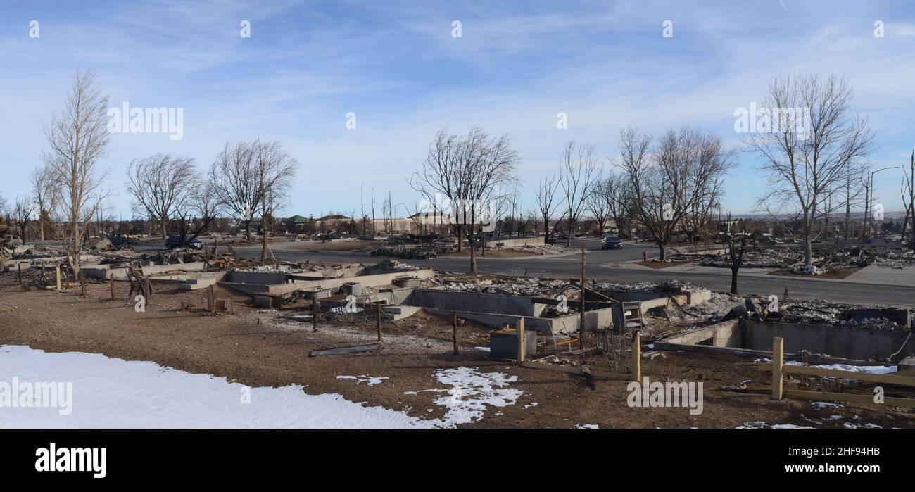 In many areas, the Marshall Fire left little more than home foundations and some metal home components. Stock Photo