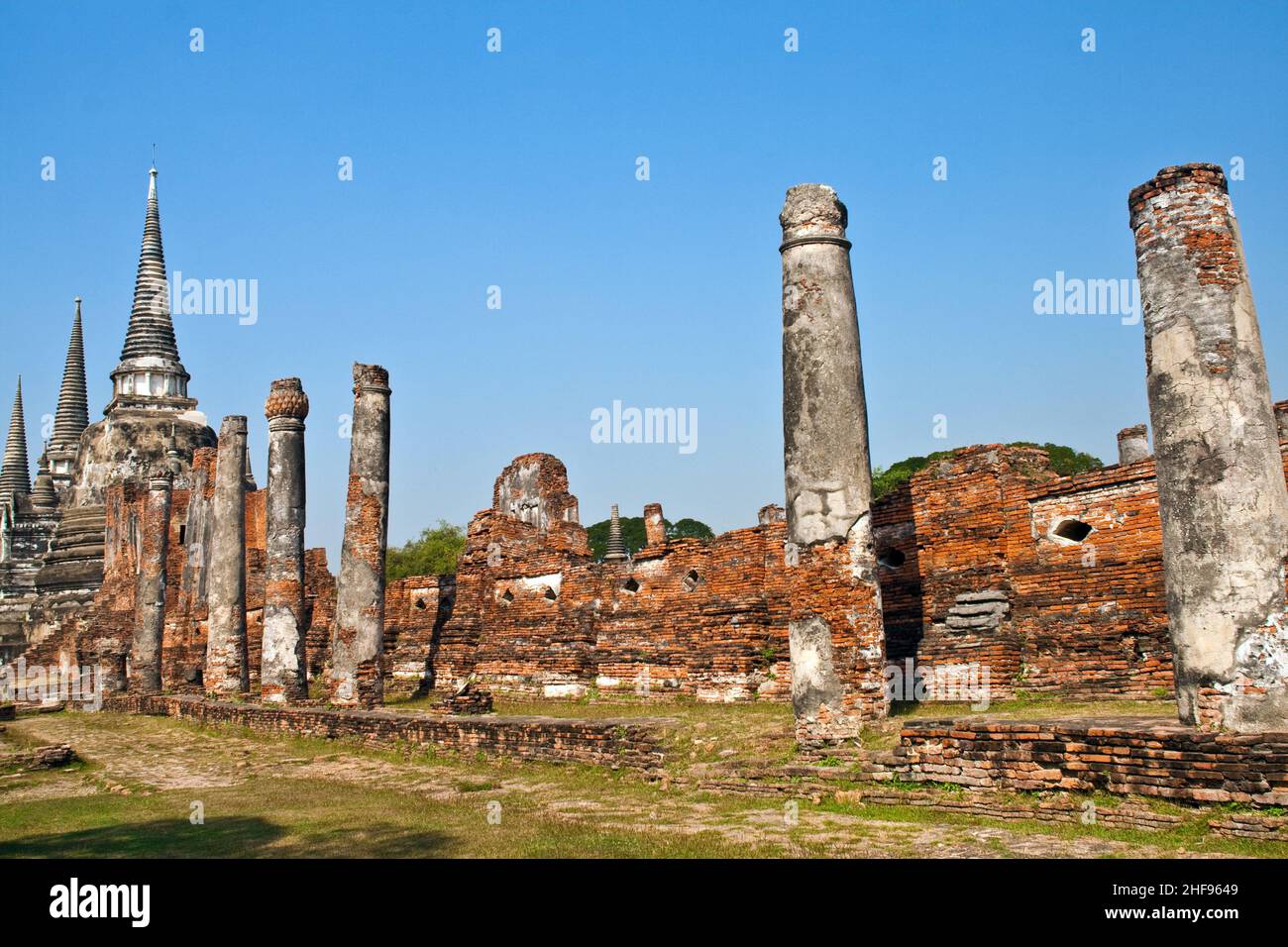 famous temple area Wat Phra Si Sanphet, Royal Palace in Ajutthaya Stock Photo