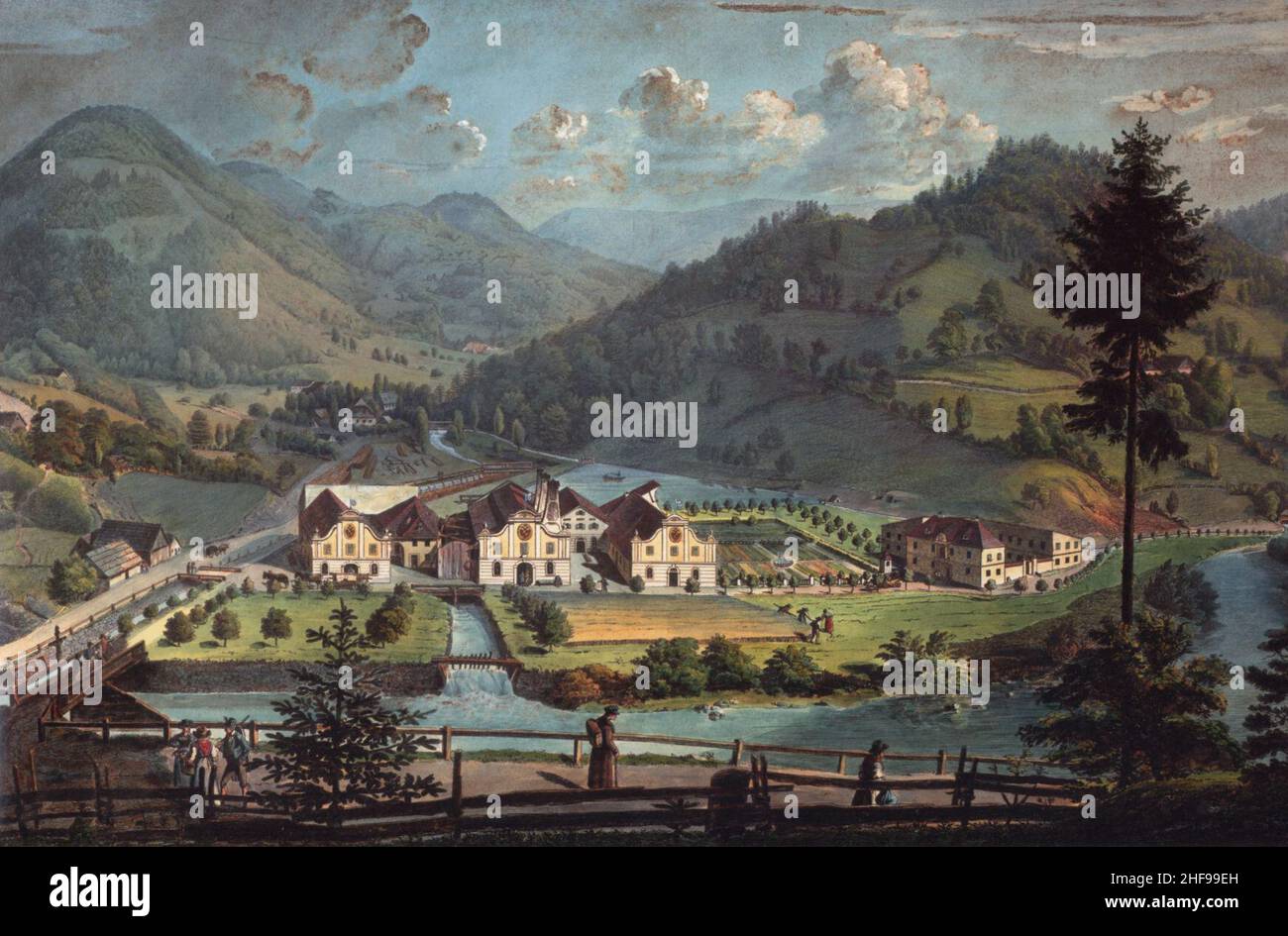 Scheibbs Toepperfabrik 1827 by Franz Barbarini. Stock Photo
