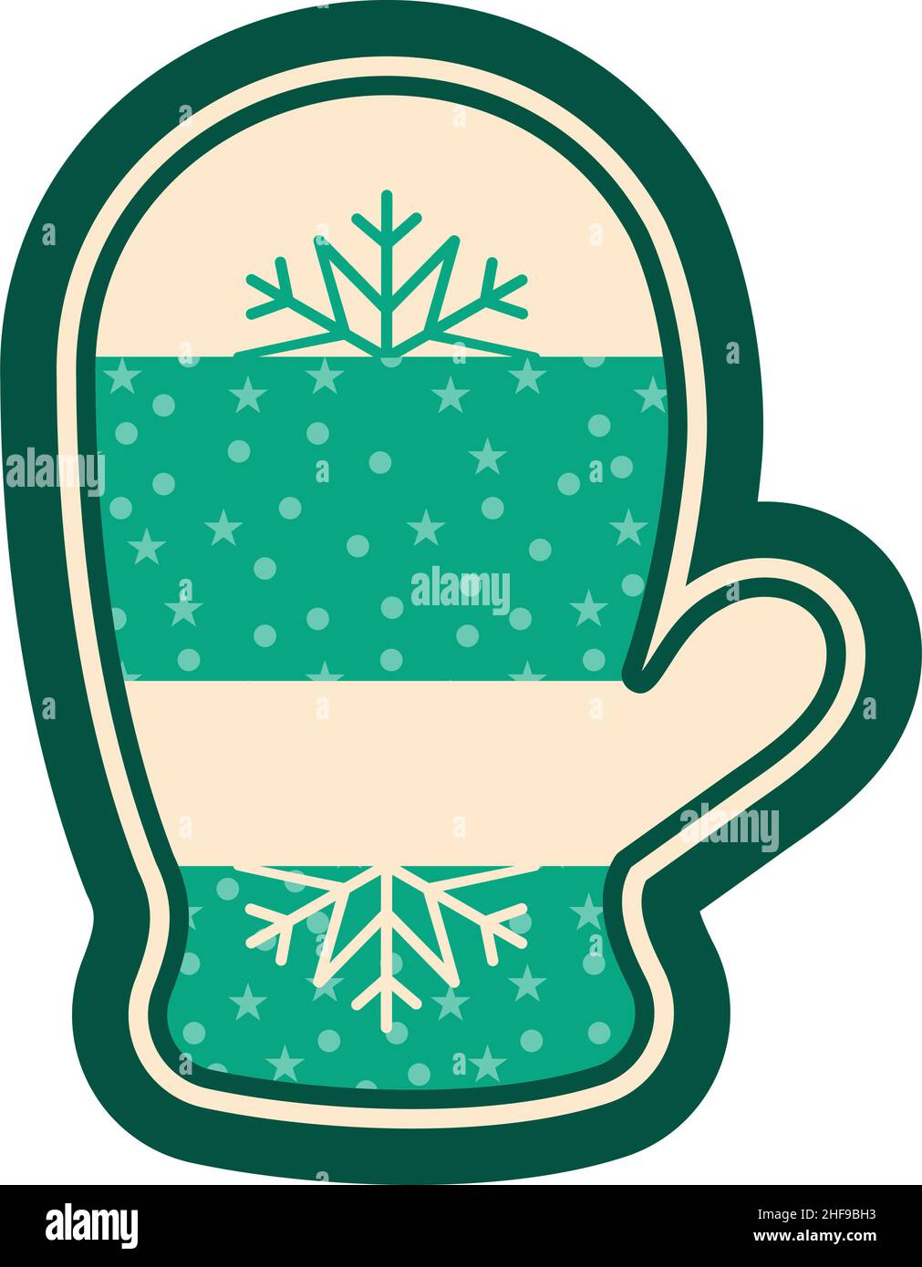 Christmas mitten. Christmas sticker vector illustration. Label with snow pattern Stock Vector