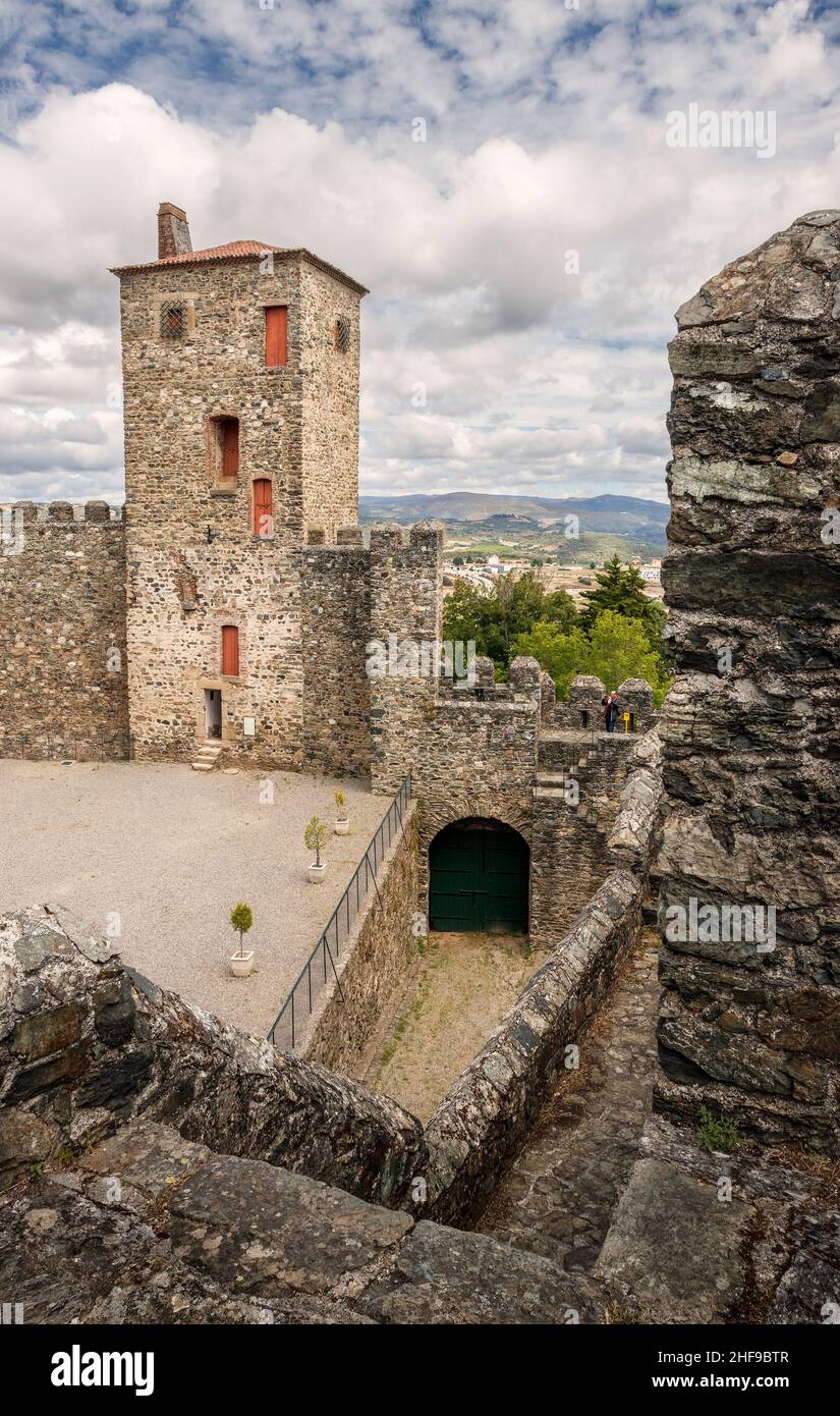 Bragança, Portugal - June 27, 2021: Princess Tower in Bragança Castle in Portugal, seen from the wall. Stock Photo