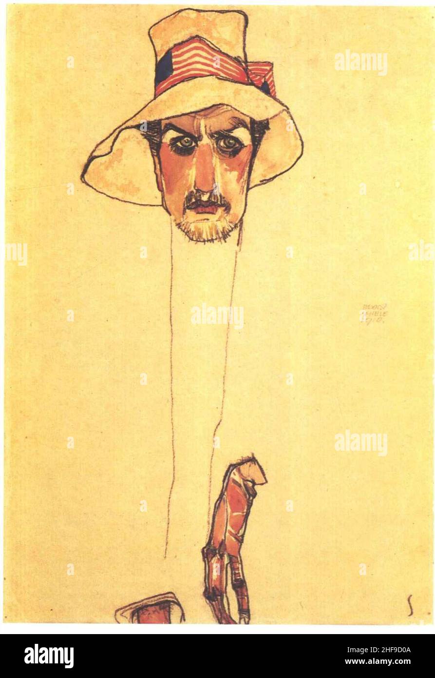 Schiele Männerporträt mit Schlapphut - 1910. Stock Photo