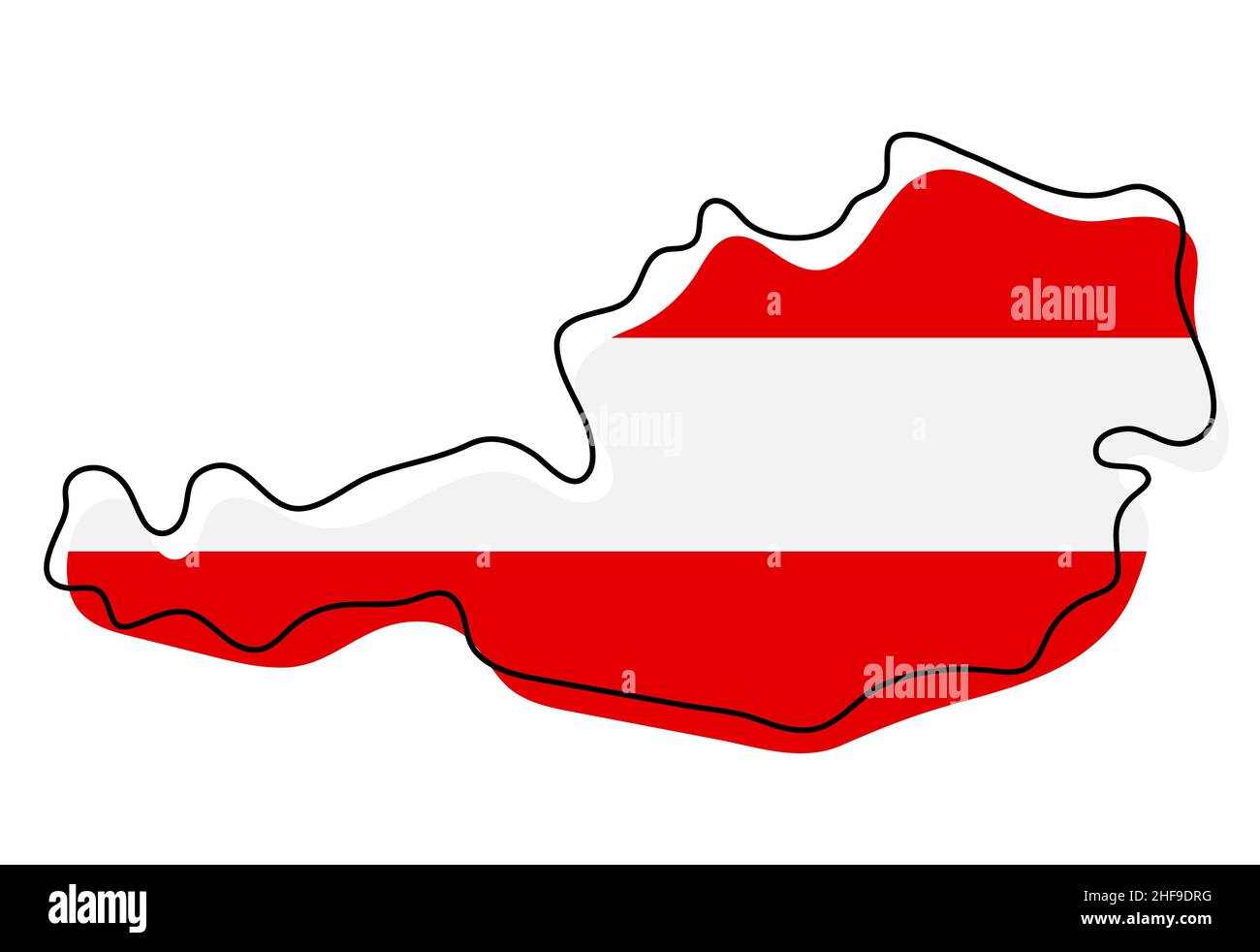 Stylized outline map of Austria with national flag icon. Flag color map ...