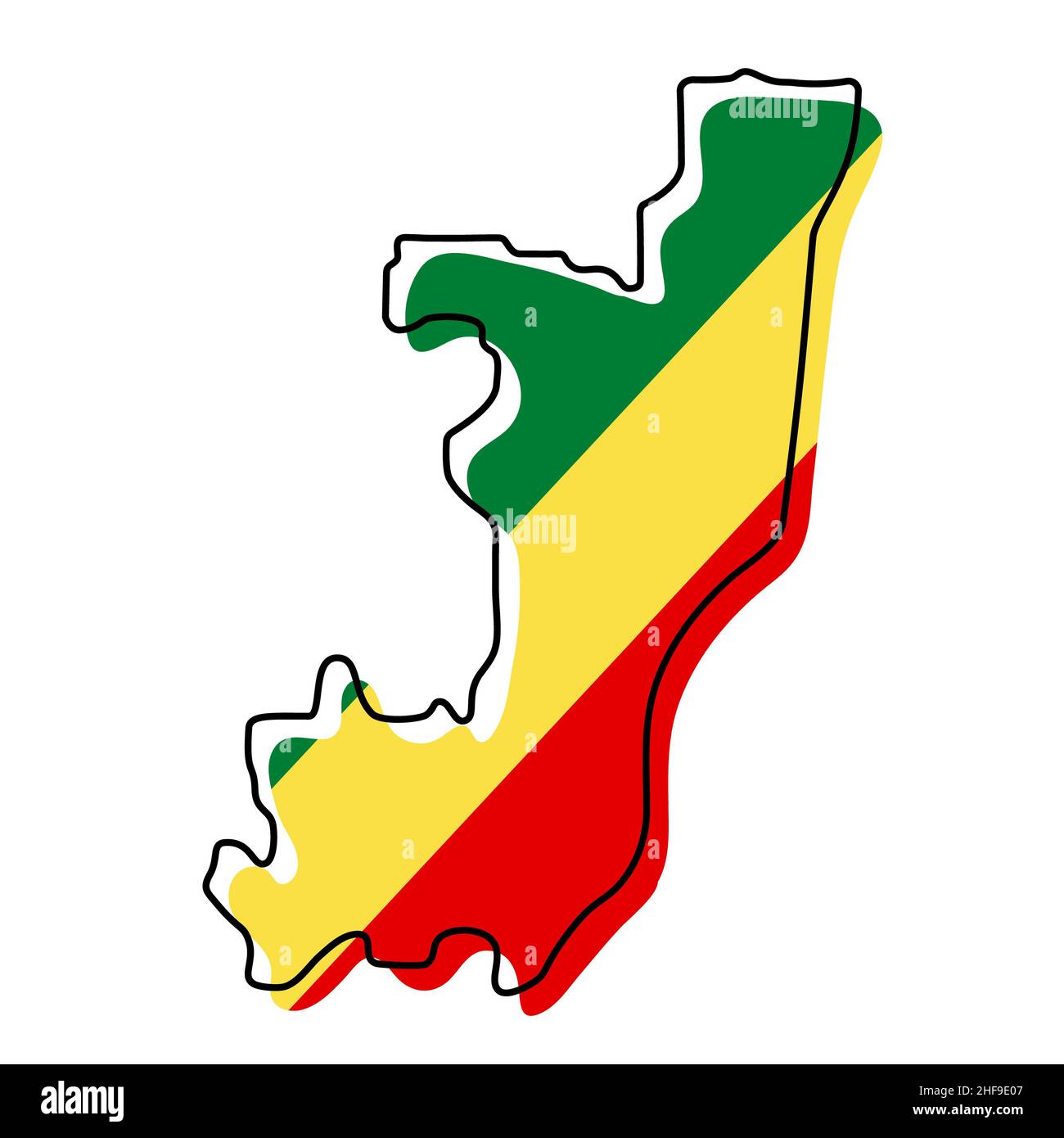Stylized outline map of Congo with national flag icon. Flag color map ...
