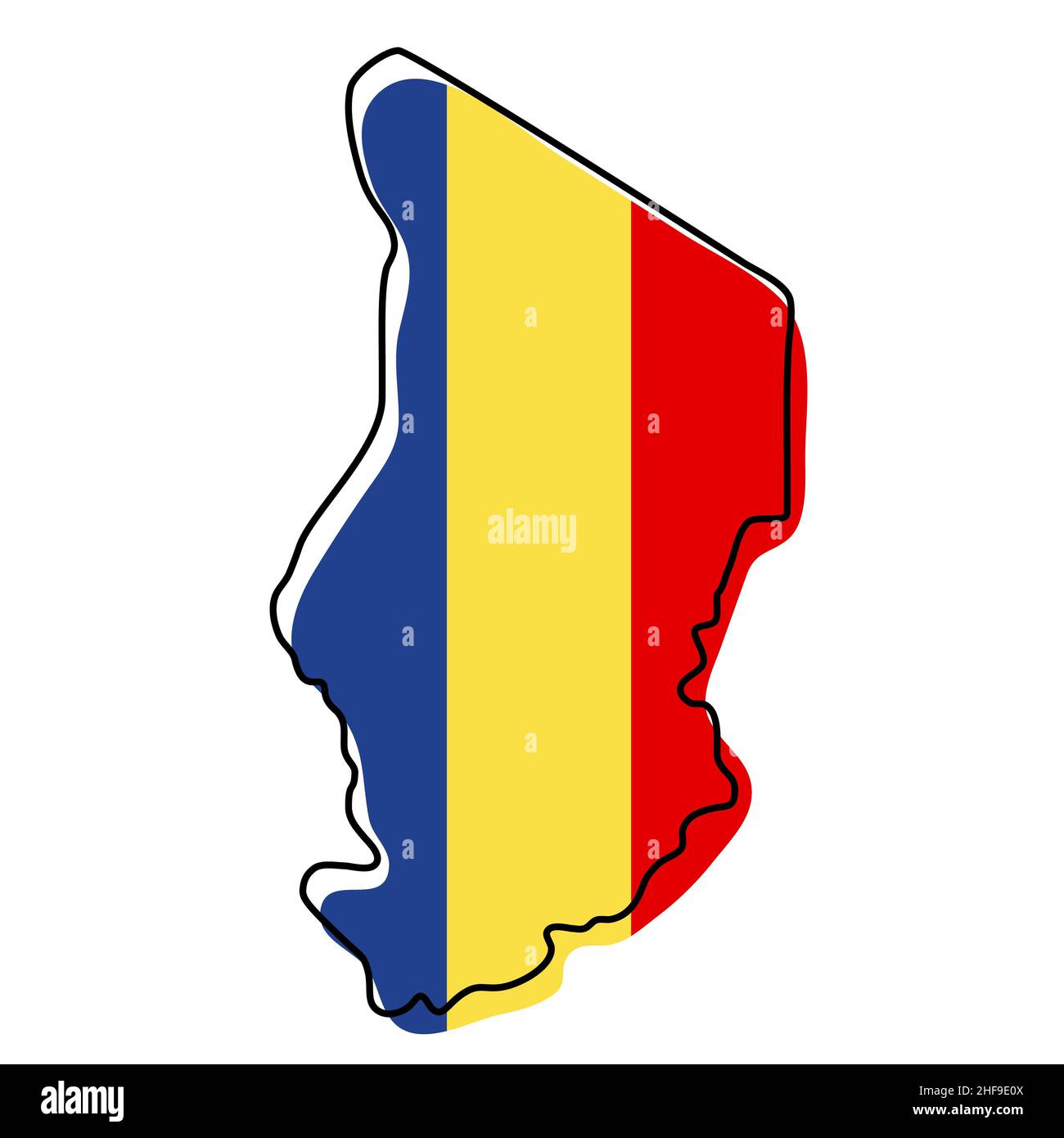 Stylized outline map of Chad with national flag icon. Flag color map of ...