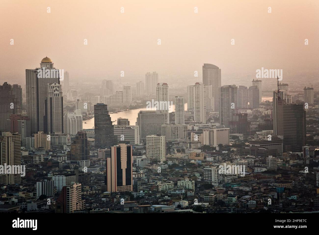 View across Bangkok skyline showing in sunset Stock Photo - Alamy
