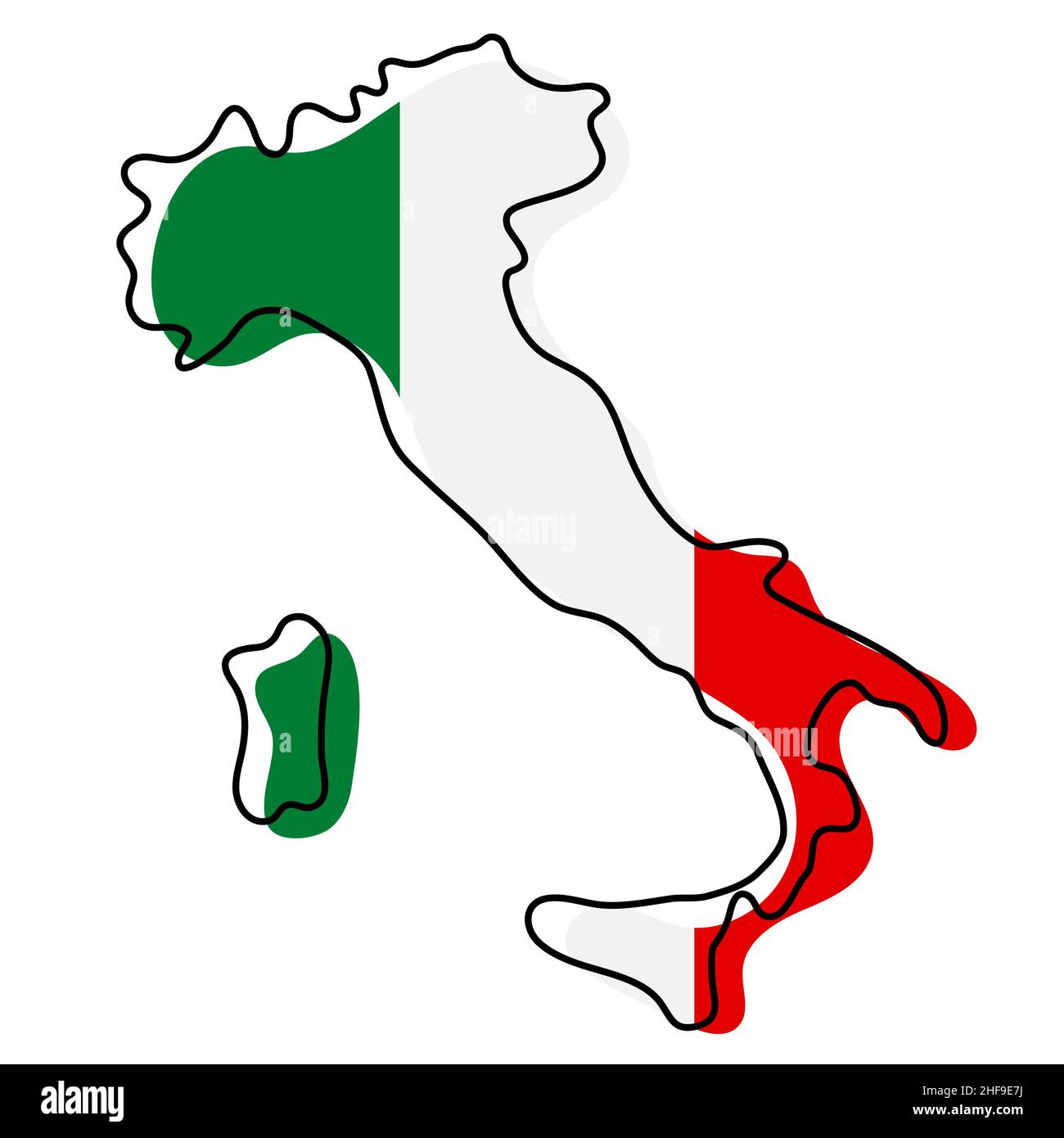 Stylized outline map of Italy with national flag icon. Flag color map ...