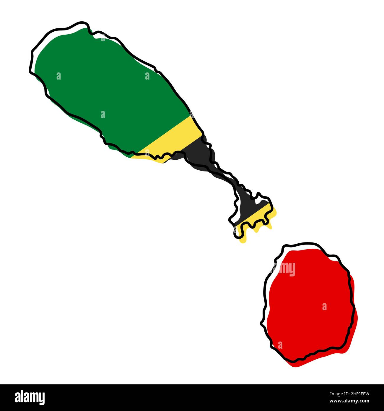 Stylized outline map of Saint Kitts and Nevis with national flag icon ...