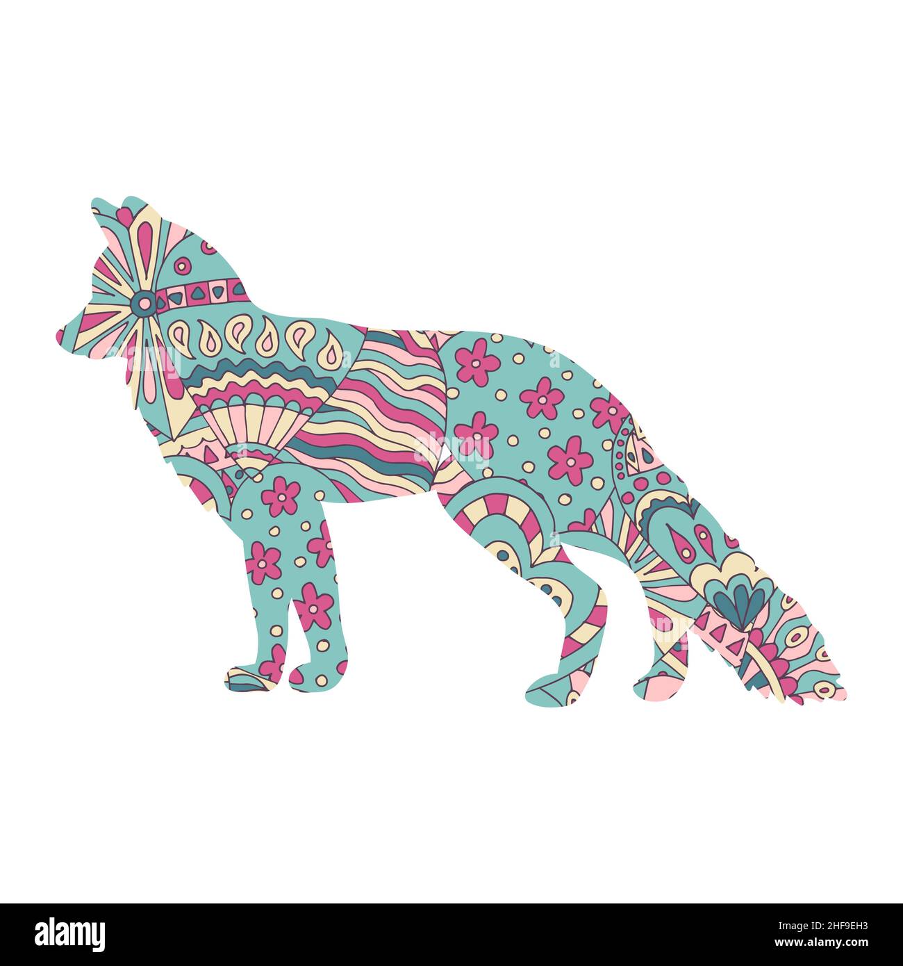 Vector fox with a hand-drawn colored abstract pattern Stock Vector ...