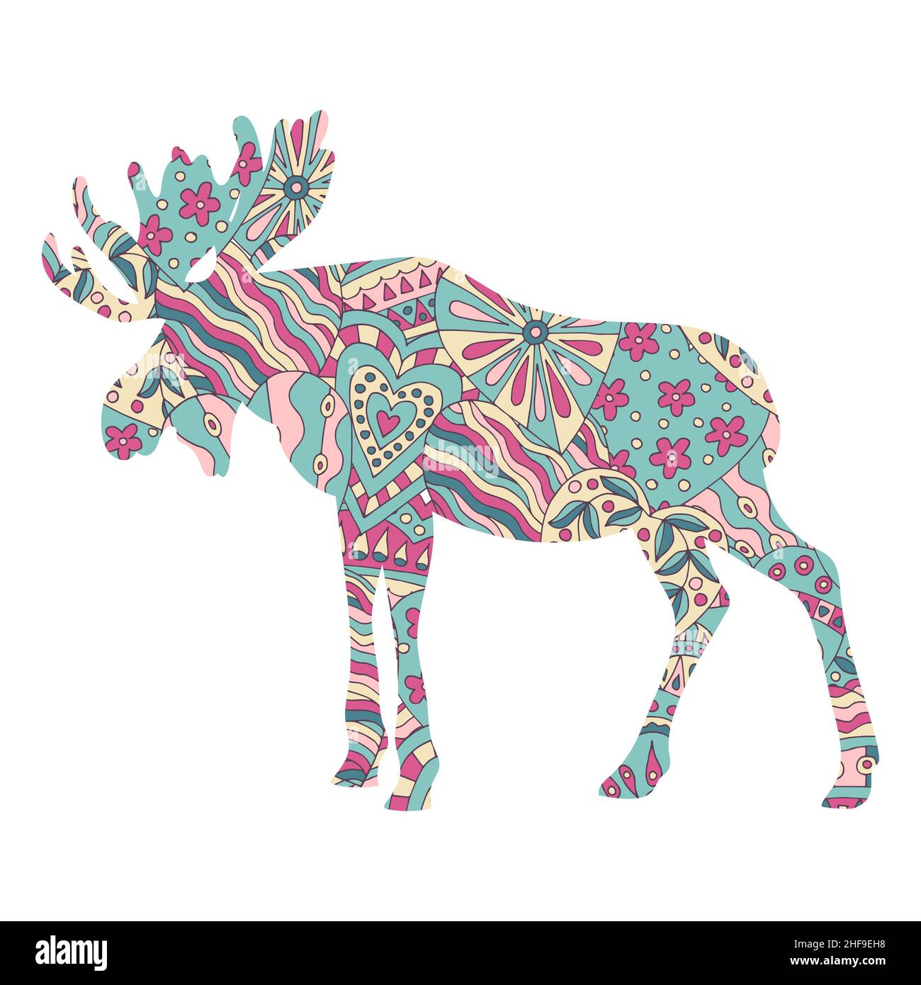Vector moose with a hand-drawn colored abstract pattern Stock Vector ...