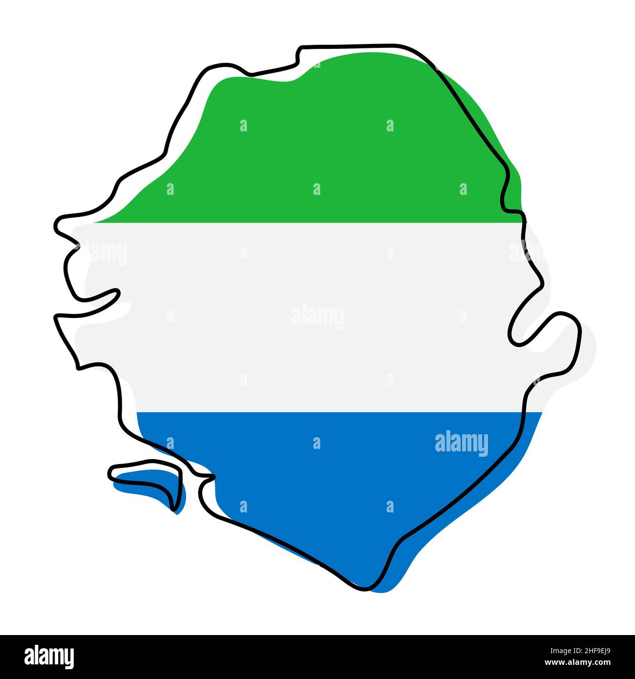 Stylized outline map of Sierra leone with national flag icon. Flag ...