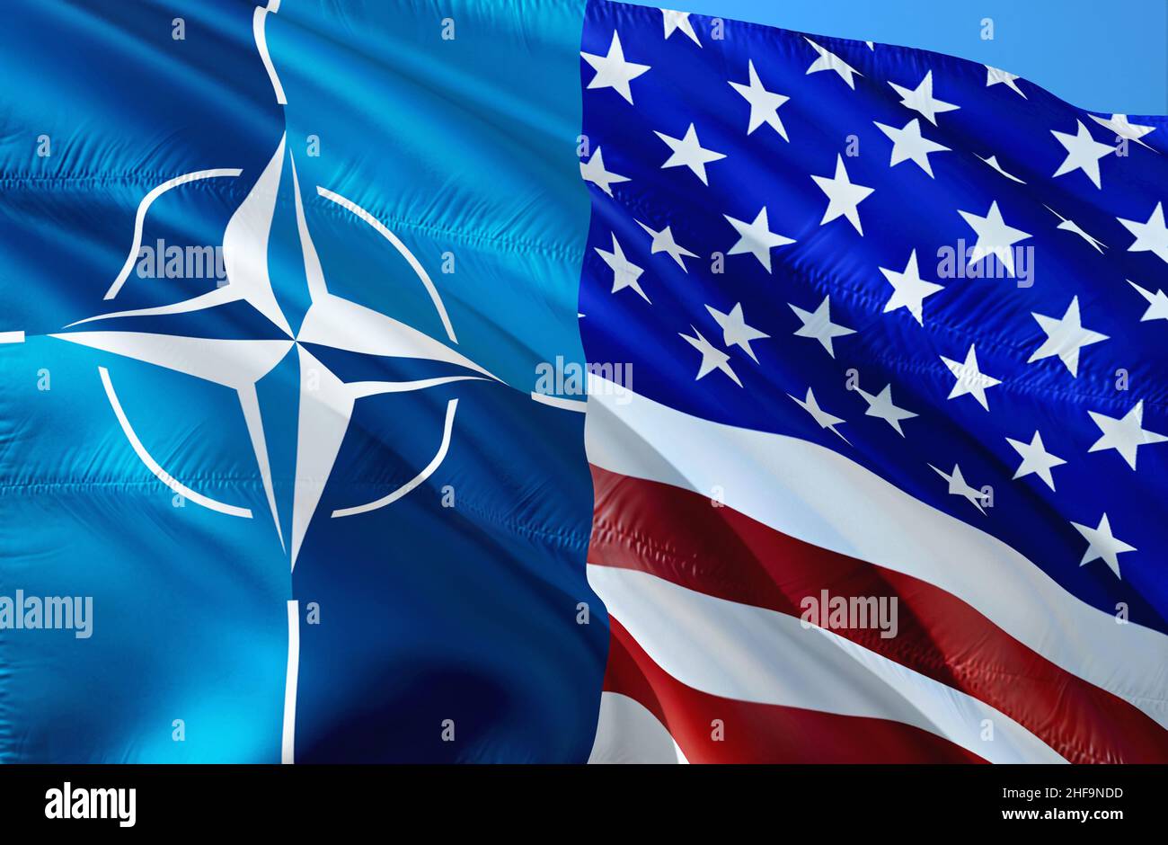 NATO and USA flag. National 3d NATO flag waving. Sign of North Atlantic  Treaty Organization vs United States seamless animation. NATO flag HD image  Ba Stock Photo - Alamy