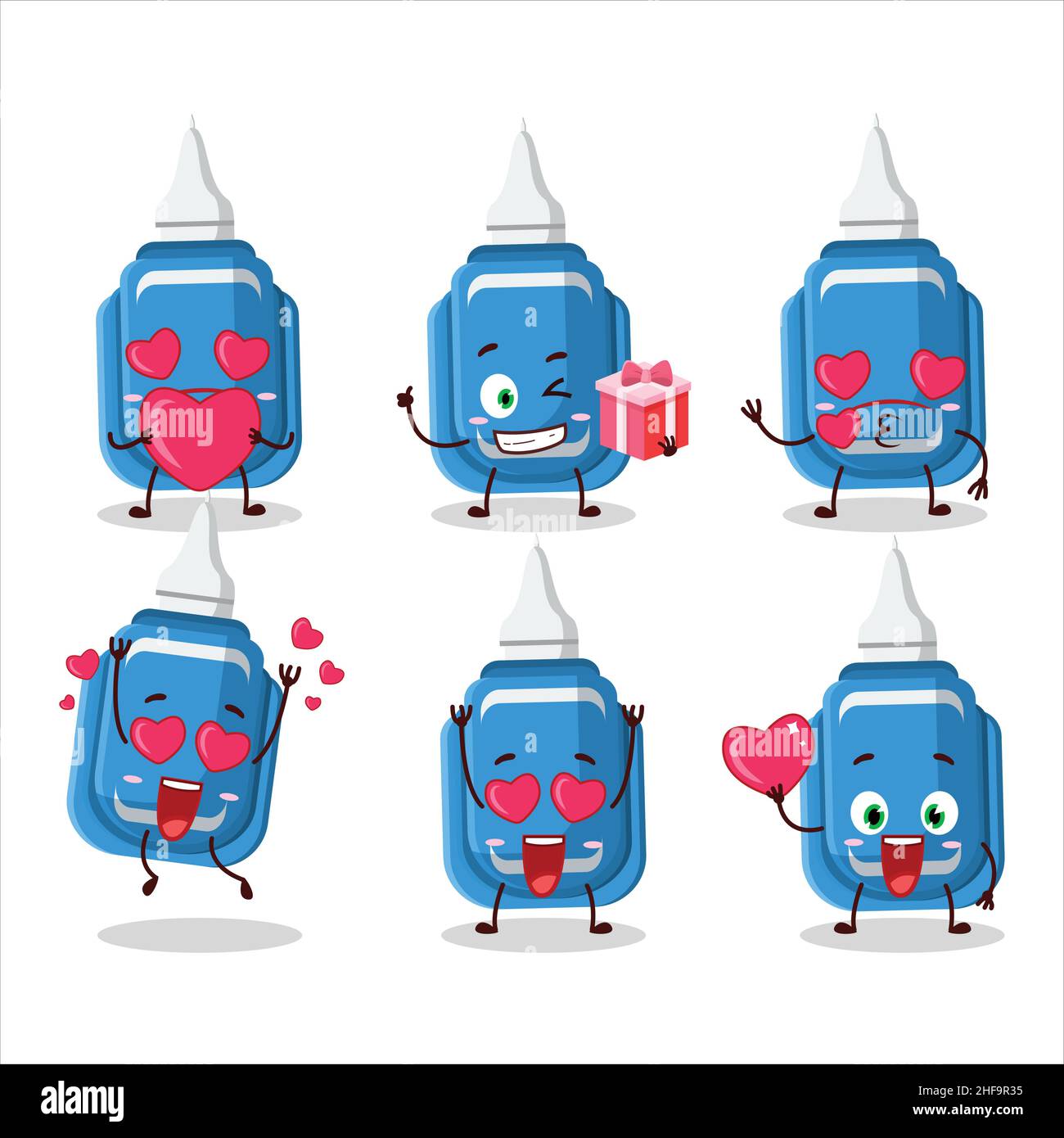 Blue correction pen cartoon character with love cute emoticon. Vector ...