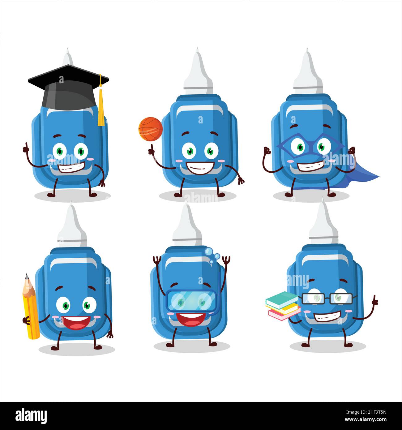 School student of blue correction pen cartoon character with various ...
