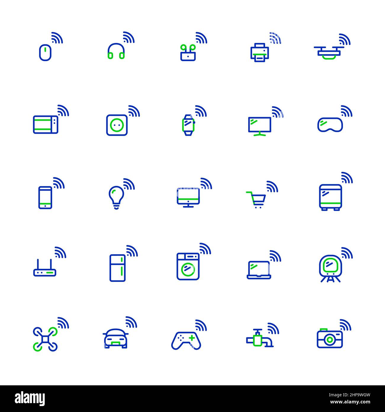 Internet of things. Smart devices with wireless connections. 25 pixel perfect, editable stroke colored minimalistic icons Stock Vector
