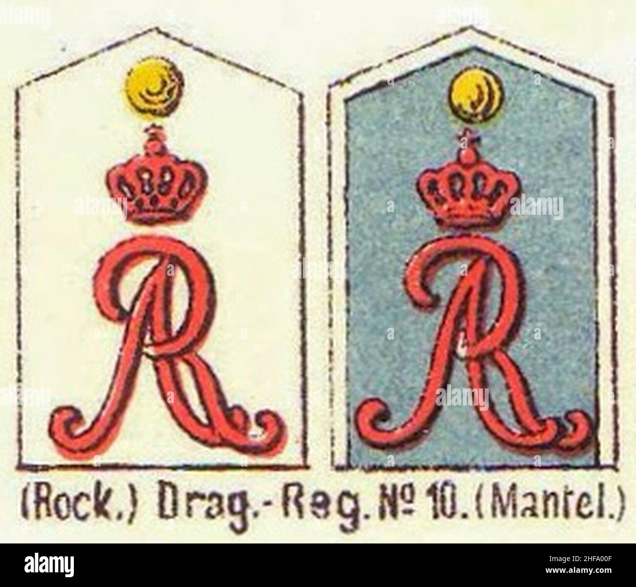Schulterstücke, DragonerRegiment Nr. 10, Die Uniformen der deutschen
