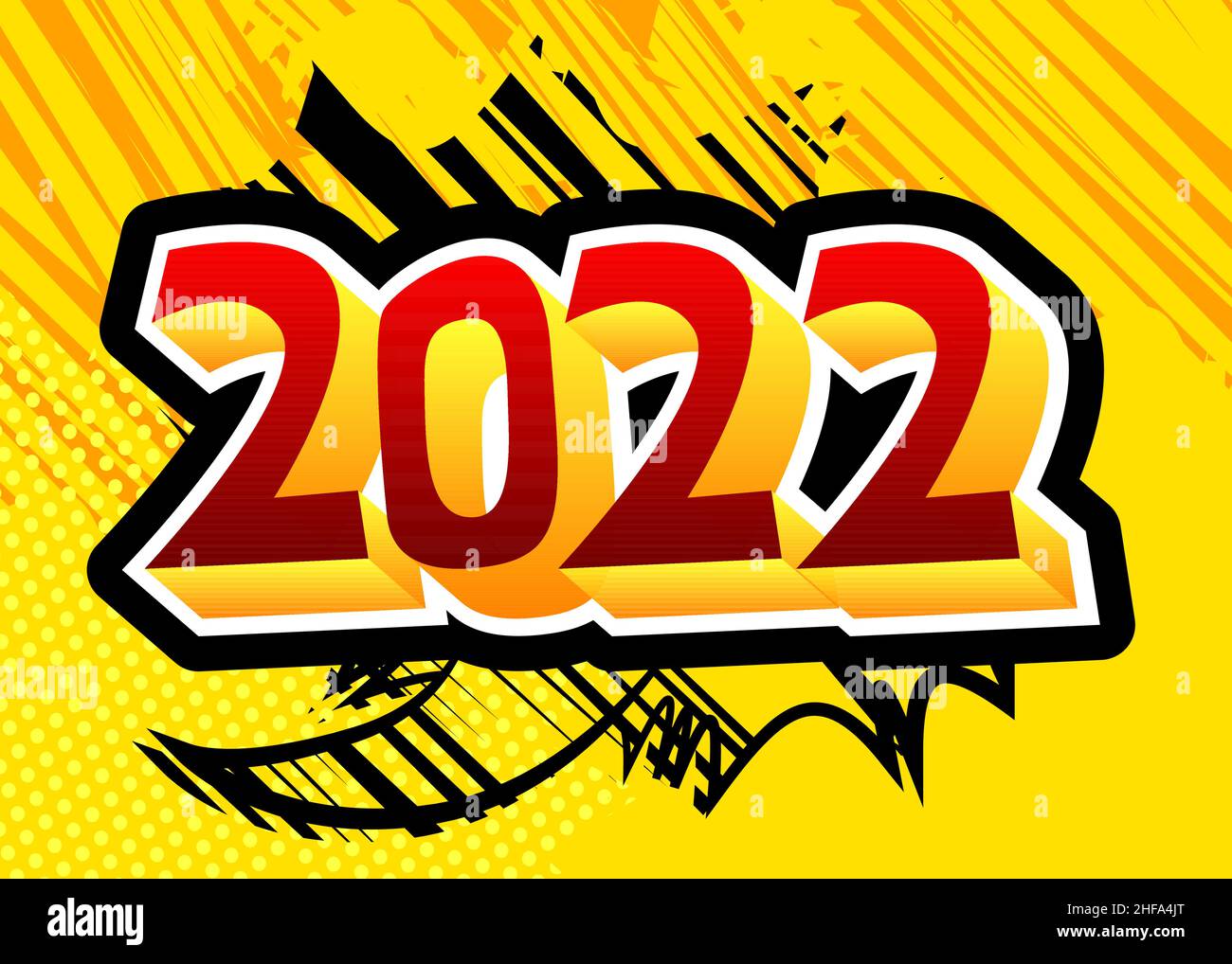 2022. Comic book text on abstract comics background. Retro pop art