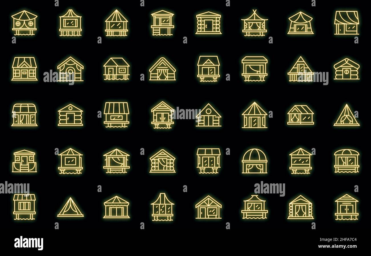 Bungalow icons set outline vector. African cabin. Beach cottage Stock ...