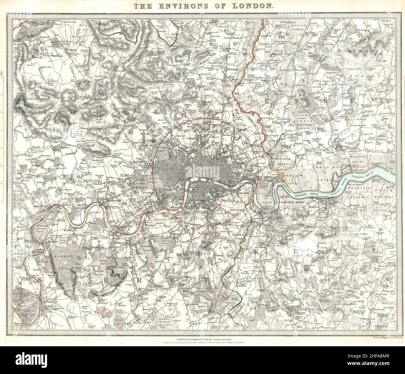 SDUK MAP Environment of London 1832. Stock Photo