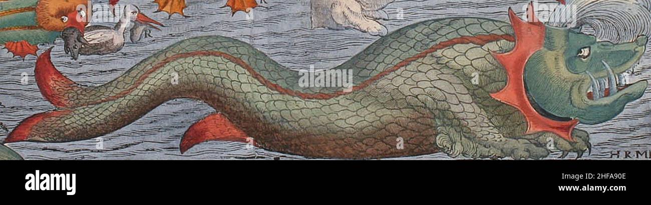 Sea monster art detail, from- Münster Thier 2 (cropped). Stock Photo