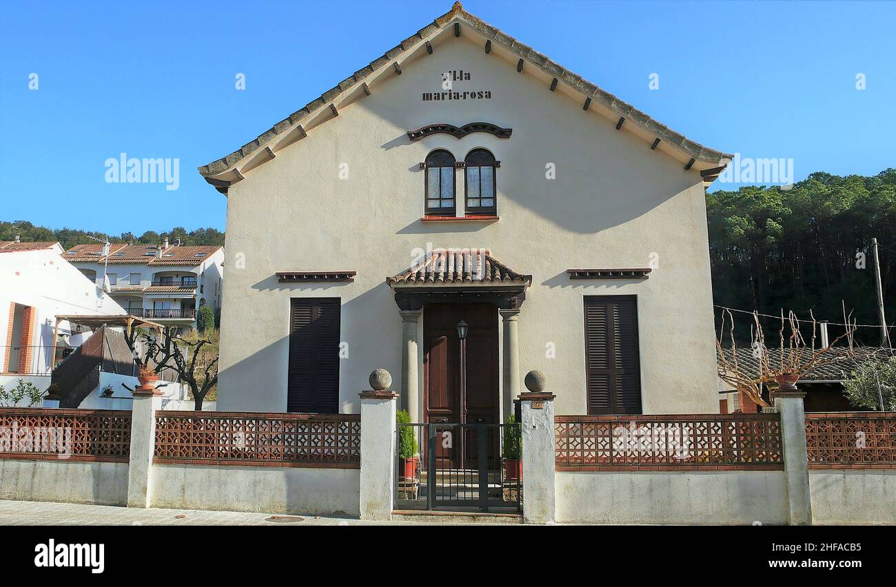 House Villa Maria Rosa in Sant Iscle de Vallalta in the Maresme region of the province of Barcelona,Catalonia,Spain Stock Photo