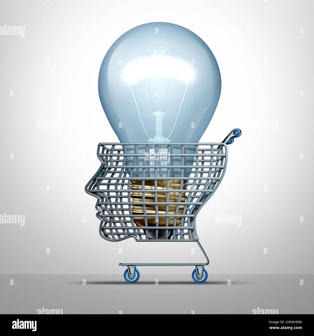 Intelligent shopper and smart shopping and thinking consumer or customer feedback and buyer ideas concept for spending money wisely. Stock Photo