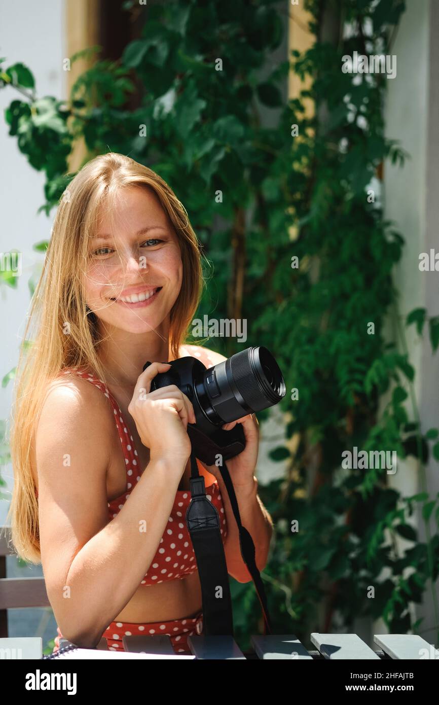 Happy young caucasian,millennial or gen z woman with long